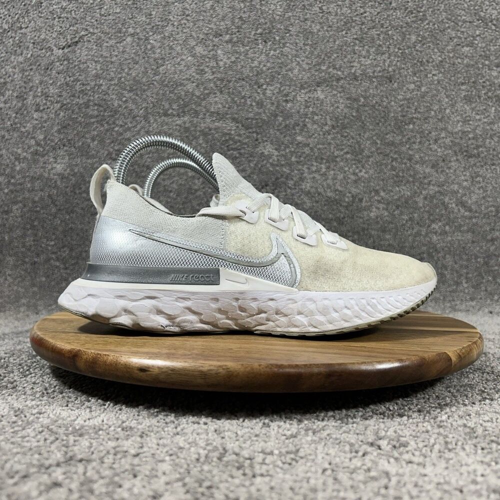 Nike React Infinity Run Flyknit CD4372-101 Womens Sz 7.5 White Silver Shoes Used